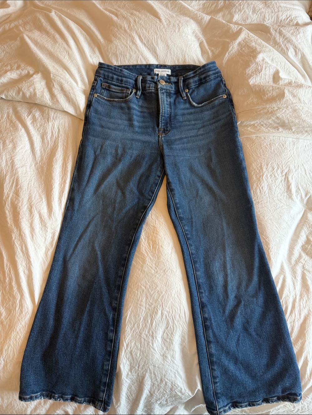 Good American Dark Blue Wide-Leg Flare Jeans